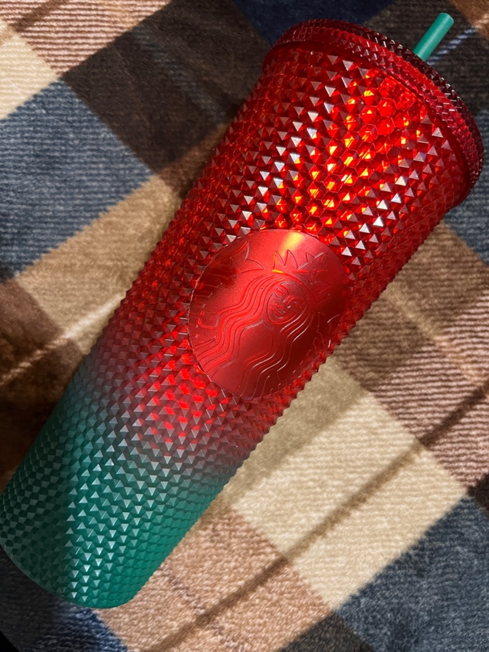 Starbucks Red and Green Ombre Studded Tumbler with Green Straw Disney Edition